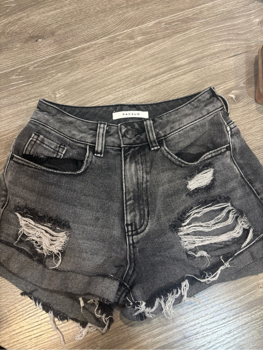 PacSun Charcoal Gray Distressed High-Rise Jean Shorts